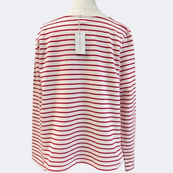 Able Shirt Womens 1X White Red Stripe Long Sleeve Boat Neck Button Jersey Top - Picture 4 of 11